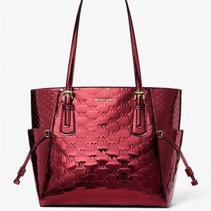 MICHAEL KORS Voyager Lg Metallic Logo Debossed EW Shoulder Tote Bag
Cherry 
NWT